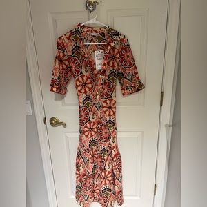 ZARA MAXI BELTED PRINTED DRESS